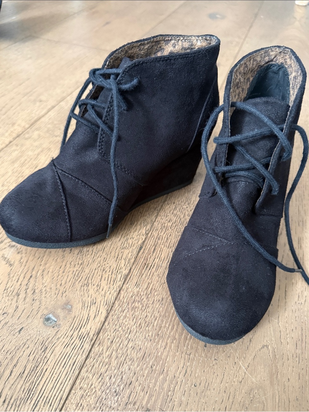 Women's Black Suede Lace-Up Wedge Ankle Boots